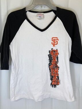 San Francisco Giants Women 3/4 Sleeve Shirt Sz XL Black White Orange V Neck